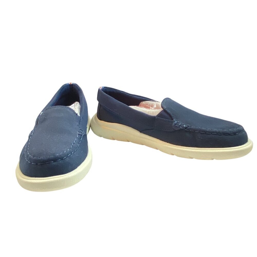 Sperry Blue Canvas Slip-On Loafers Size 8M With Striped Heel Boat Shoes - Picture 3 of 11